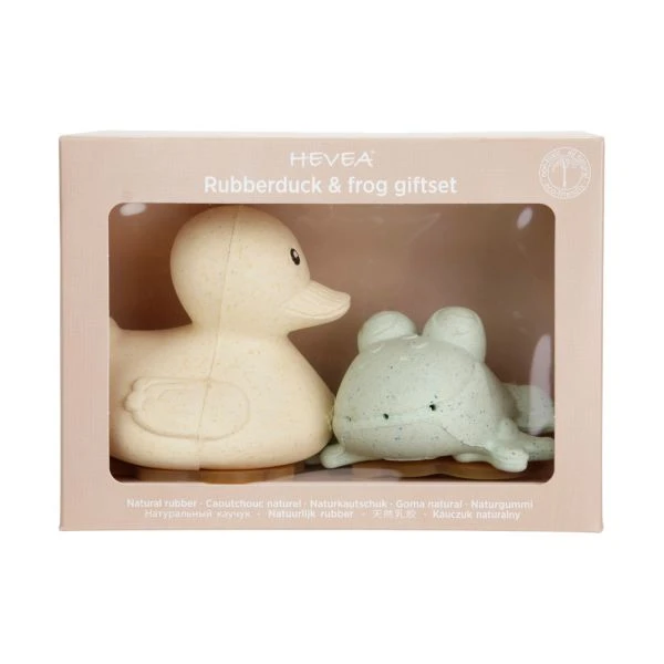 Hevea Duck & Frog Badspeeltjes Sand / Sage Hevea Duck & Frog Badspeeltjes Sand / Sage -Babyseries Winkel hevea pack upcycled frog rubberduck giftset 5710087430519 634f
