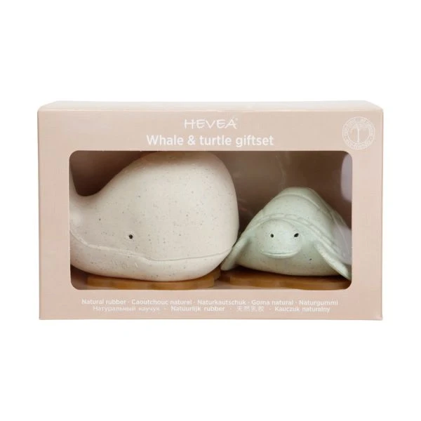 Hevea Whale & Turtle Badspeeltjes Frosty White / Sage Hevea Whale & Turtle Badspeeltjes Frosty White / Sage -Babyseries Winkel hevea pack upcycled whale turtle giftset 5710087430311 07fc