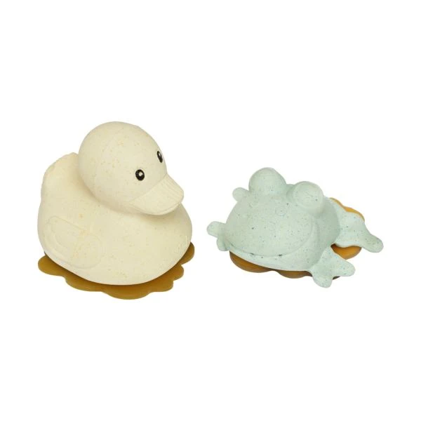Hevea Duck & Frog Badspeeltjes Sand / Sage Hevea Duck & Frog Badspeeltjes Sand / Sage -Babyseries Winkel hevea product upcycled frog rubberduck giftset 5710087430519 6167
