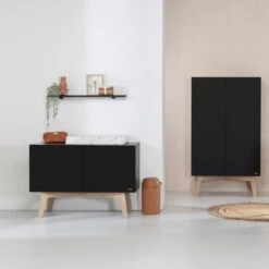 Kidsmill Sixties Commode Zwart Mat / Naturel -Babyseries Winkel kidsmill sixties commode zwart mat naturel 4 5223